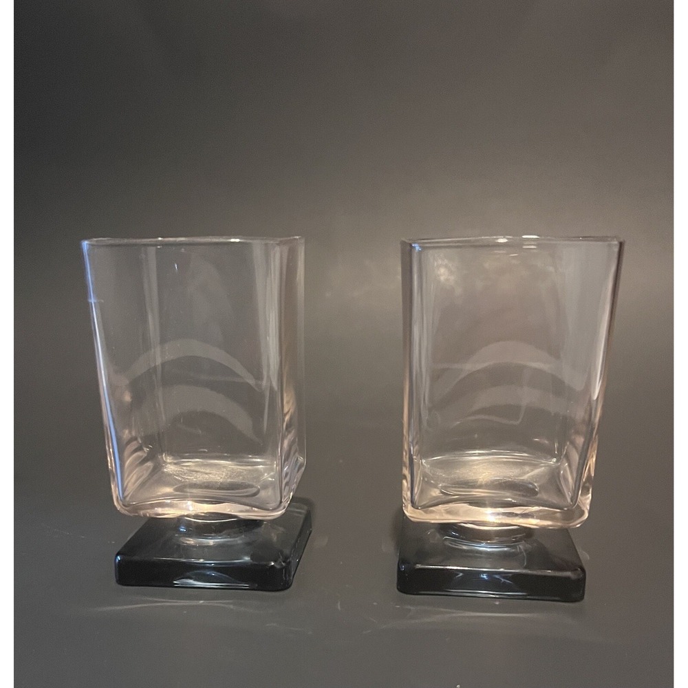 Vtg MCM Di Saronno Pink Tint Blue Pedestal Cocktail Cordial Glasses Set Of 2